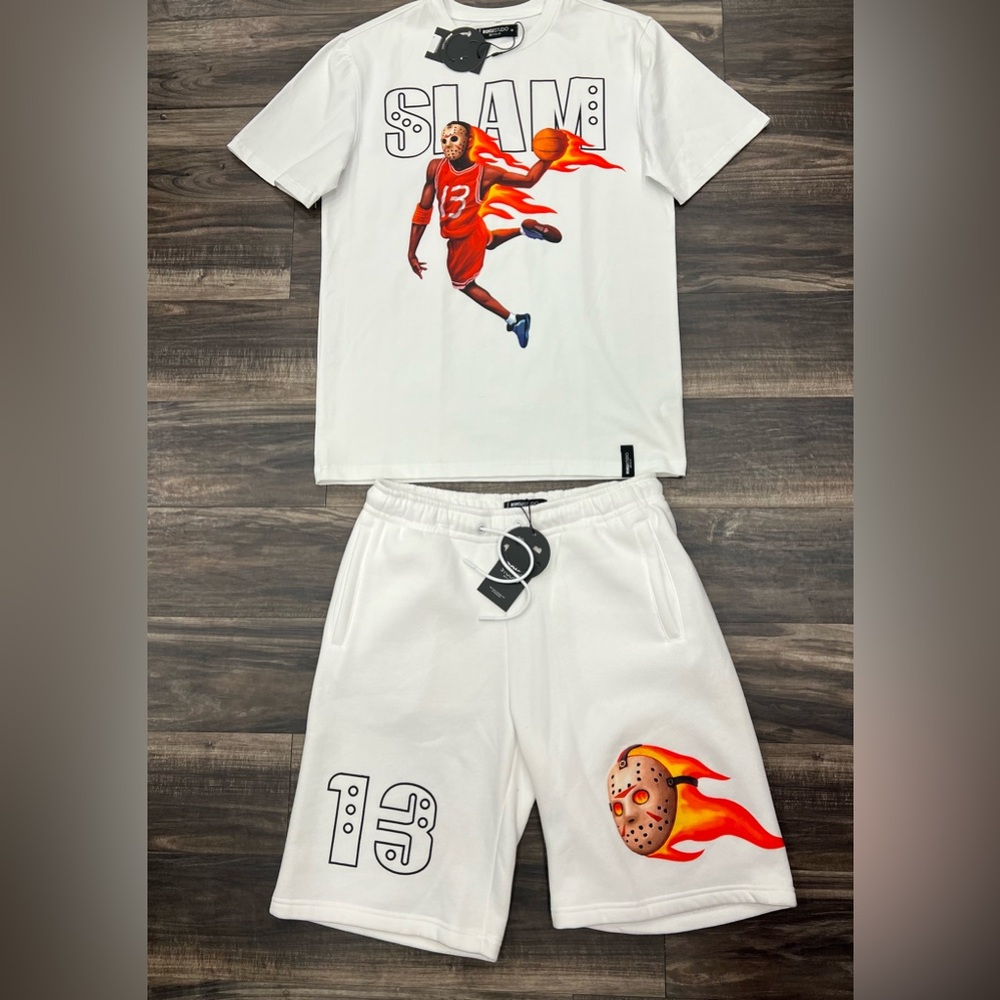 White and Red Athletic 2 pc Short set